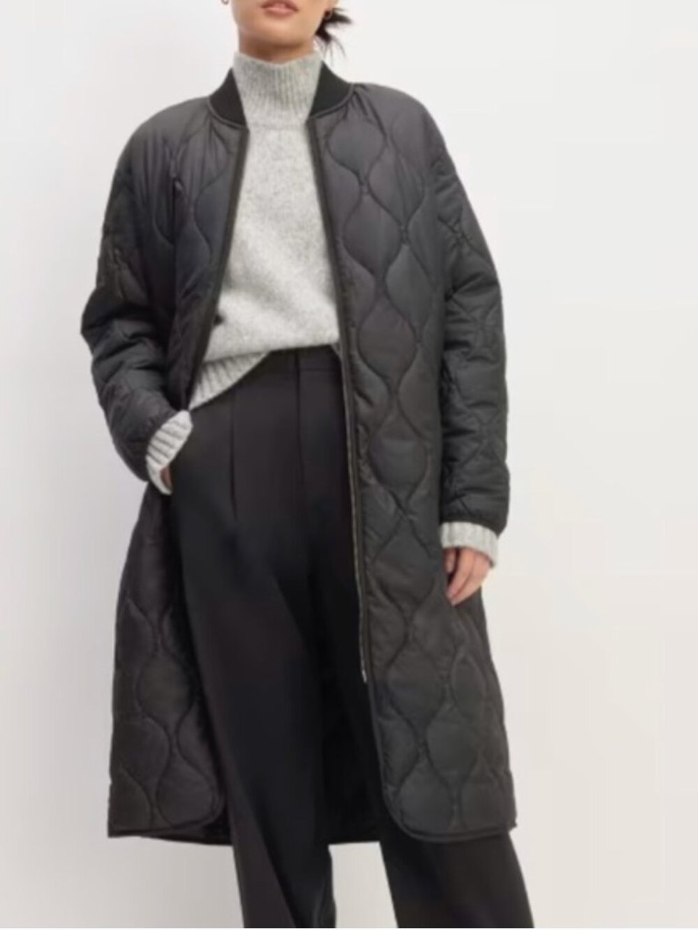 Everlane ReNew Quilted Long Liner Black Jacket